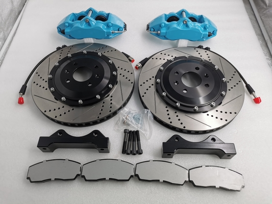 9200 Blue Caliper 4 Pot Brake Kit 330*28mm Drilled Line Disc Fit 17 Inch Wheel